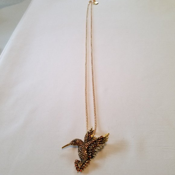 🐞🤎Gold/Brown Hummingbird Necklace / Brooch - NWOT🤎🐞 - Picture 2 of 7